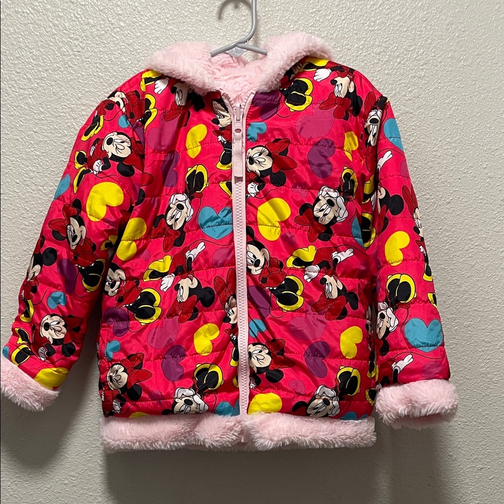Disney Junior Minnie Mouse Reversable Zip Front Girls Hooded Jacket Size 5